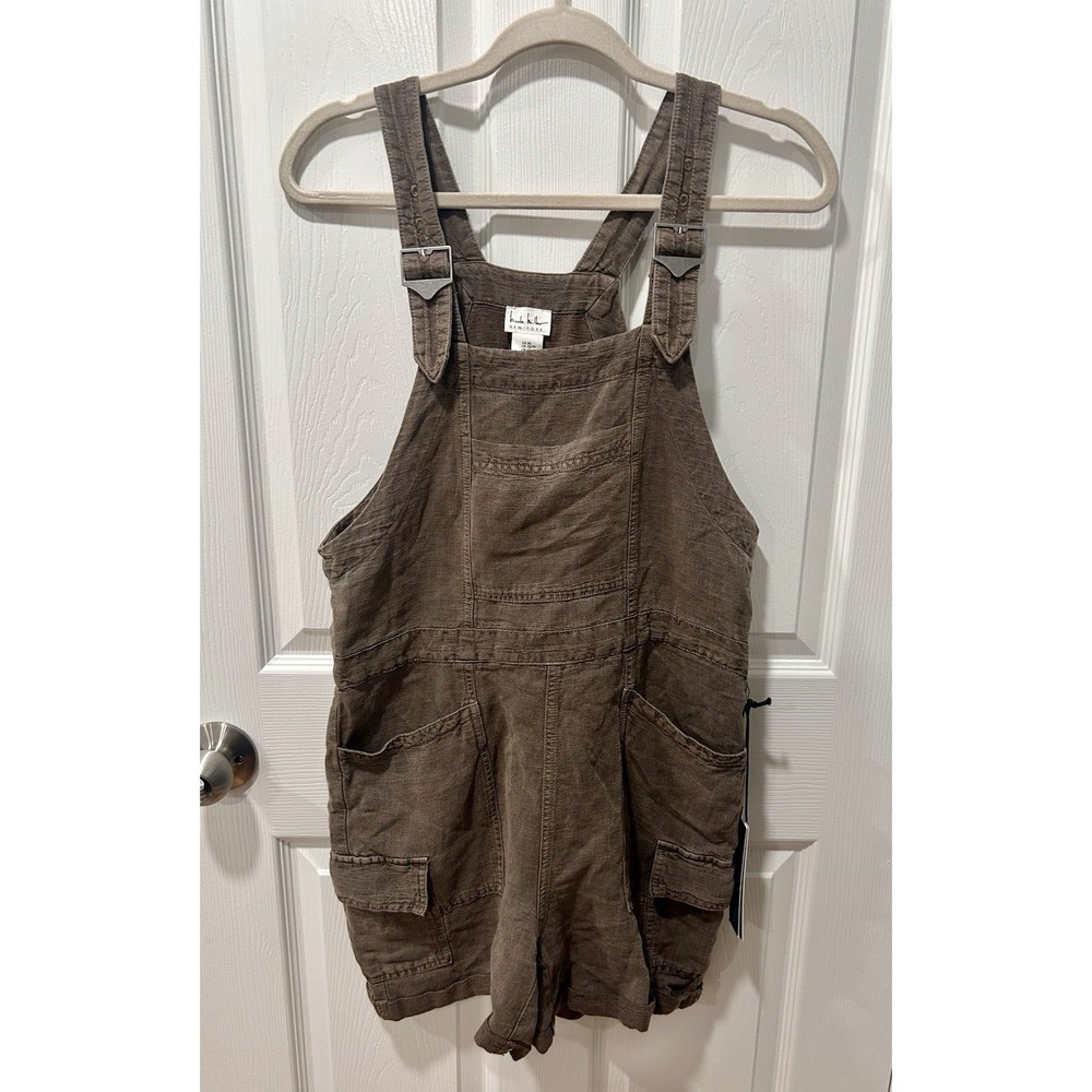Nicole Miller Chocolate Brown Shortalls Overalls Sz XS Linen Blend NWT